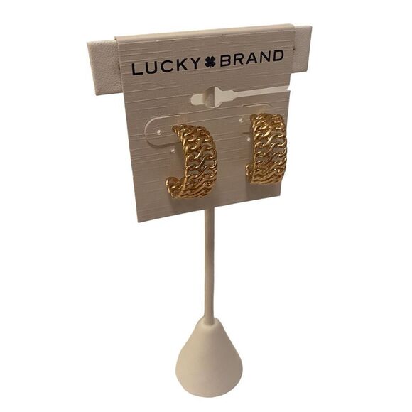 Gold Tone Braided Half Hoop Earrings. - Picture 2 of 6